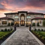AI Generative Exterior of modern luxury house with garden and beautiful ...