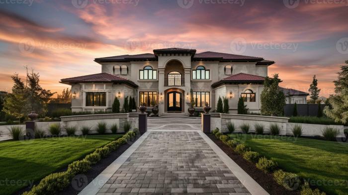 AI Generative Exterior of modern luxury house with garden and beautiful ...